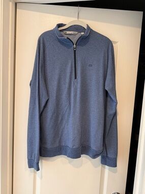 Travis Mathew Heathered Blue Quarter-Zip Pullover